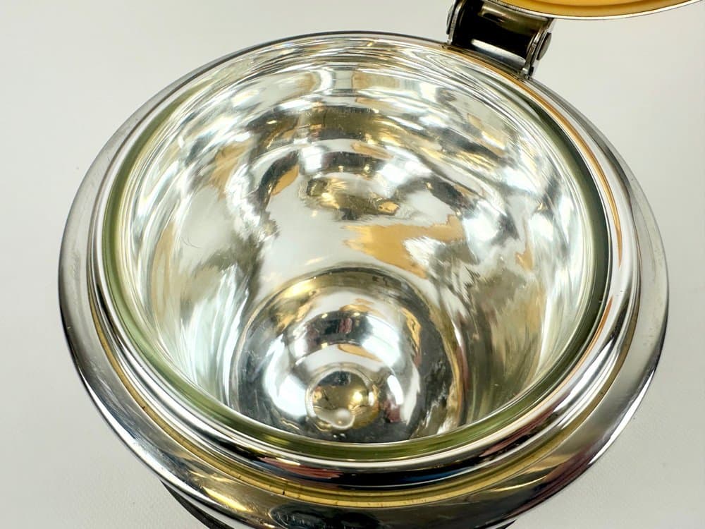 Ice bucket, brown leather, steel, Germany, 1960s. - 152357