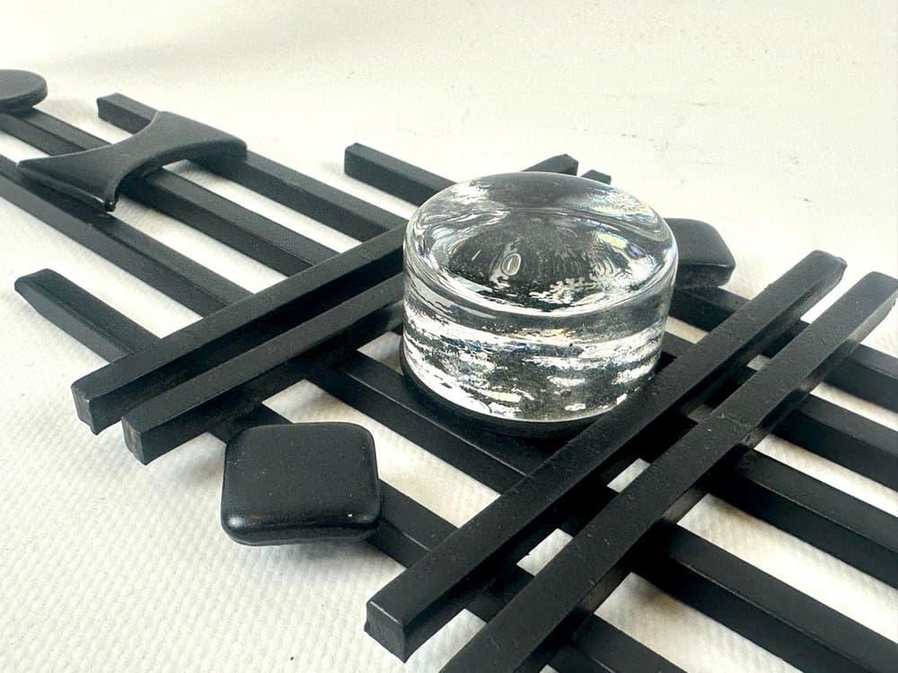 Świecznik ścienny, czarny żelazo, szkło, Dania, lata 60. - 152404