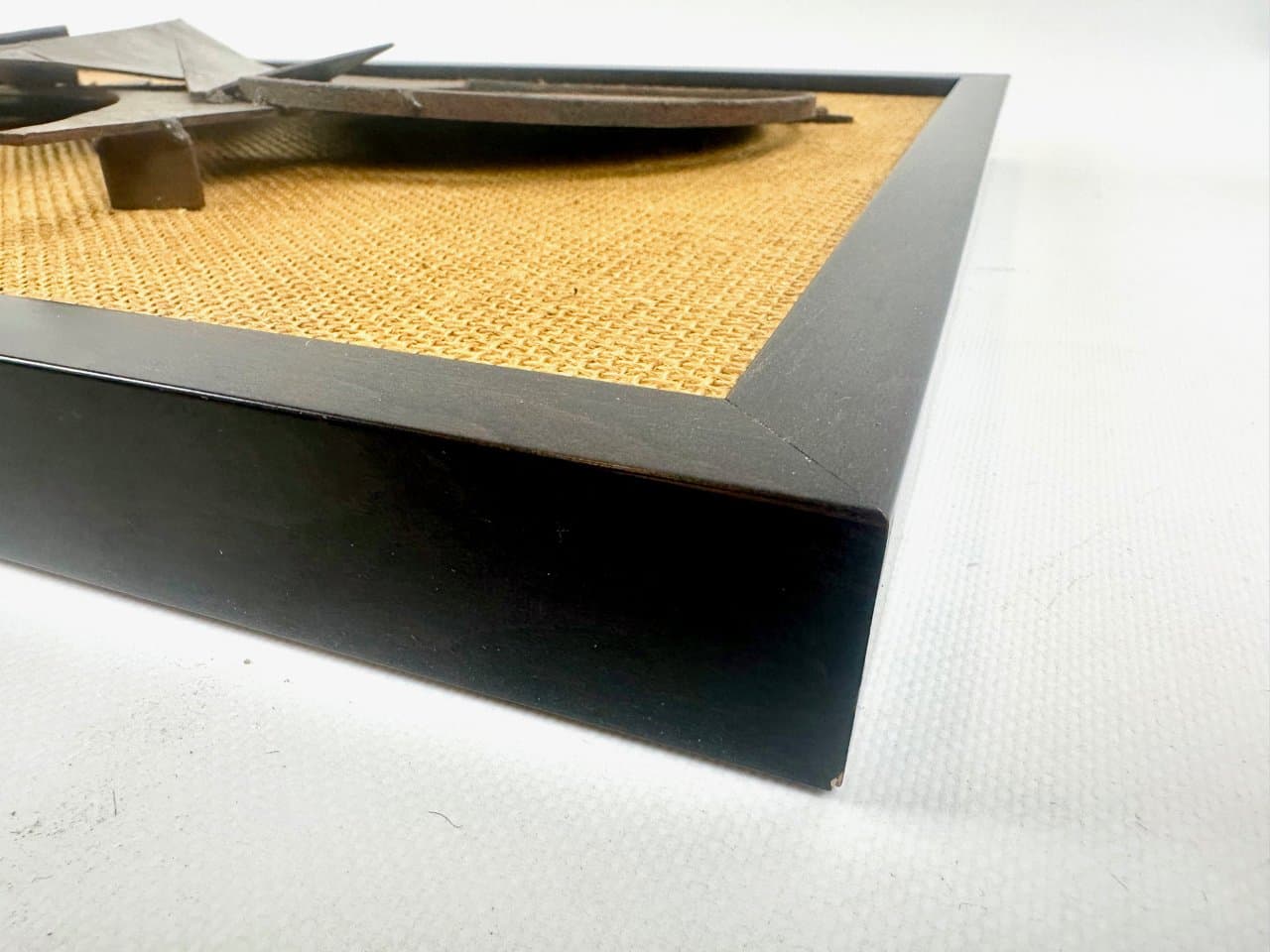 Wall Relief Brutalist, brown yellow, cast iron wood jute, Denmark, 1980s. - 152416