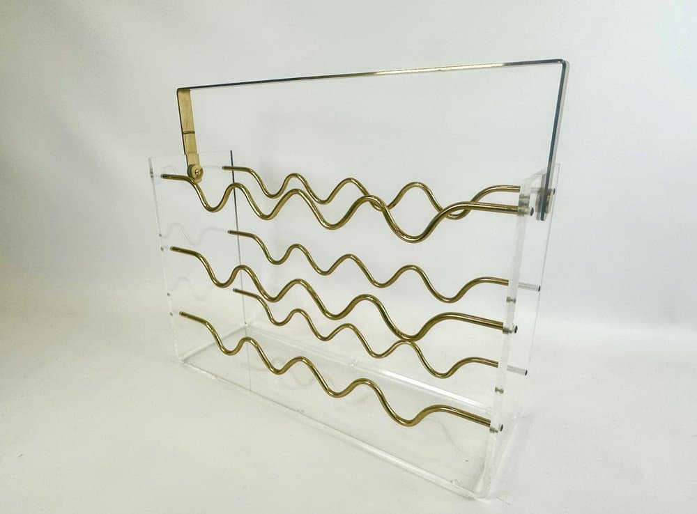 Wine Rack Hollywood Regency, transparent, acrylic brass, France, 1970s. - 152483