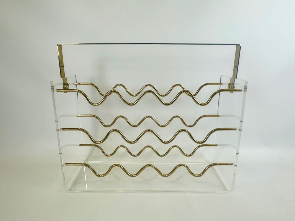 Wine Rack Hollywood Regency, transparent, acrylic brass, France, 1970s. - 152475