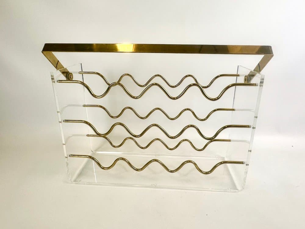 Wine Rack Hollywood Regency, transparent, acrylic brass, France, 1970s. - 152479