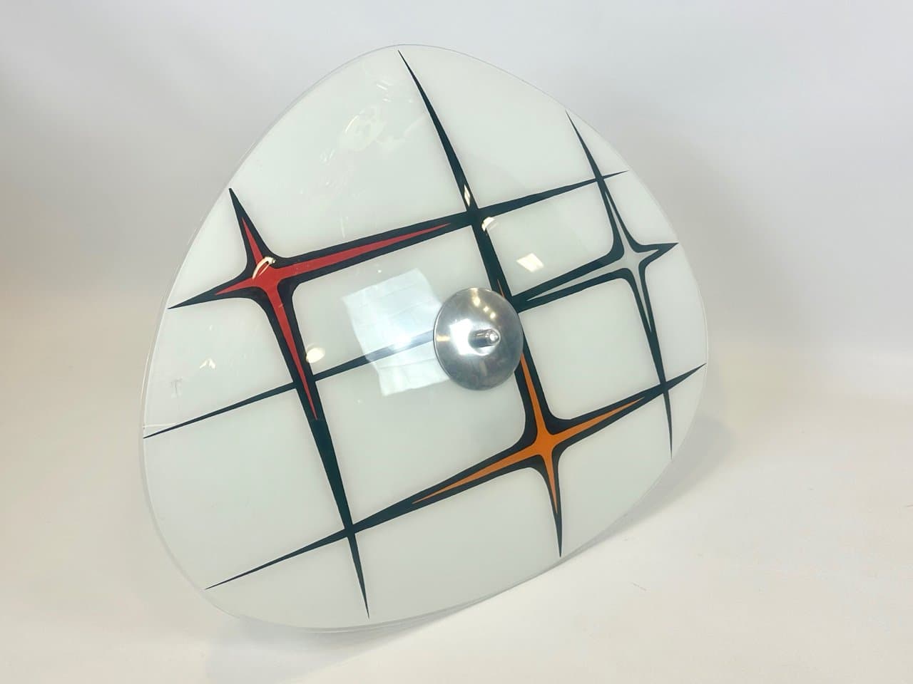 Lampa wisząca, mlecznobiałe szkło, aluminium srebrny, Czechy, lata 60. - 152580