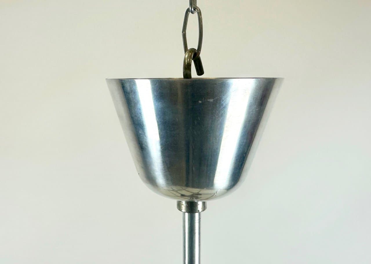 Lampa wisząca, mlecznobiałe szkło, aluminium srebrny, Czechy, lata 60. - 152582