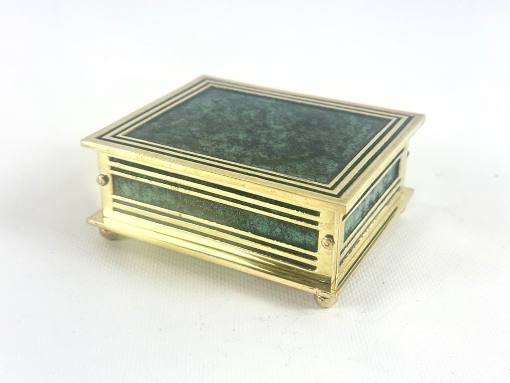 Pudełko na biżuterię art déco, zielony, mosiądz, Austria, lata 60. - 152592