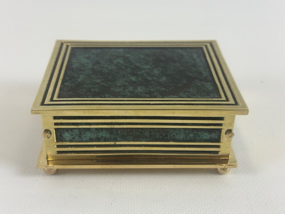 Pudełko na biżuterię art déco, zielony, mosiądz, Austria, lata 60. - 152591