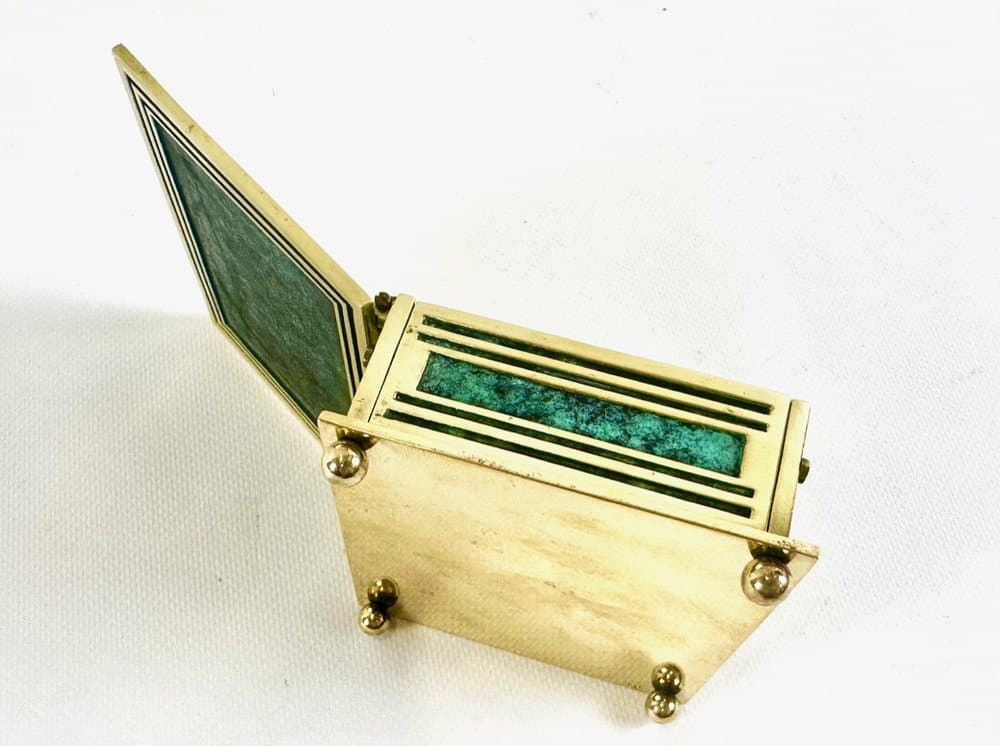 Pudełko na biżuterię art déco, zielony, mosiądz, Austria, lata 60. - 152589