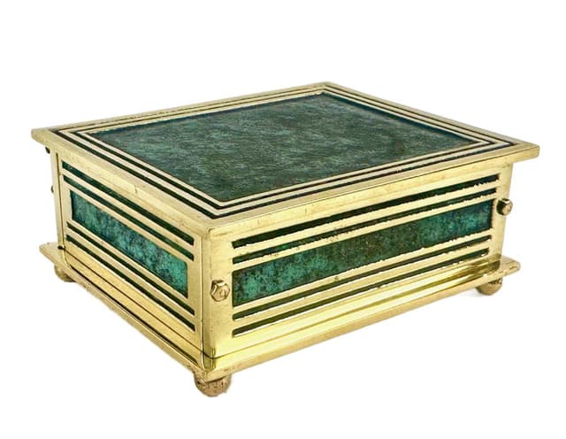 Pudełko na biżuterię art déco, zielony, mosiądz, Austria, lata 60. - WYMIARY