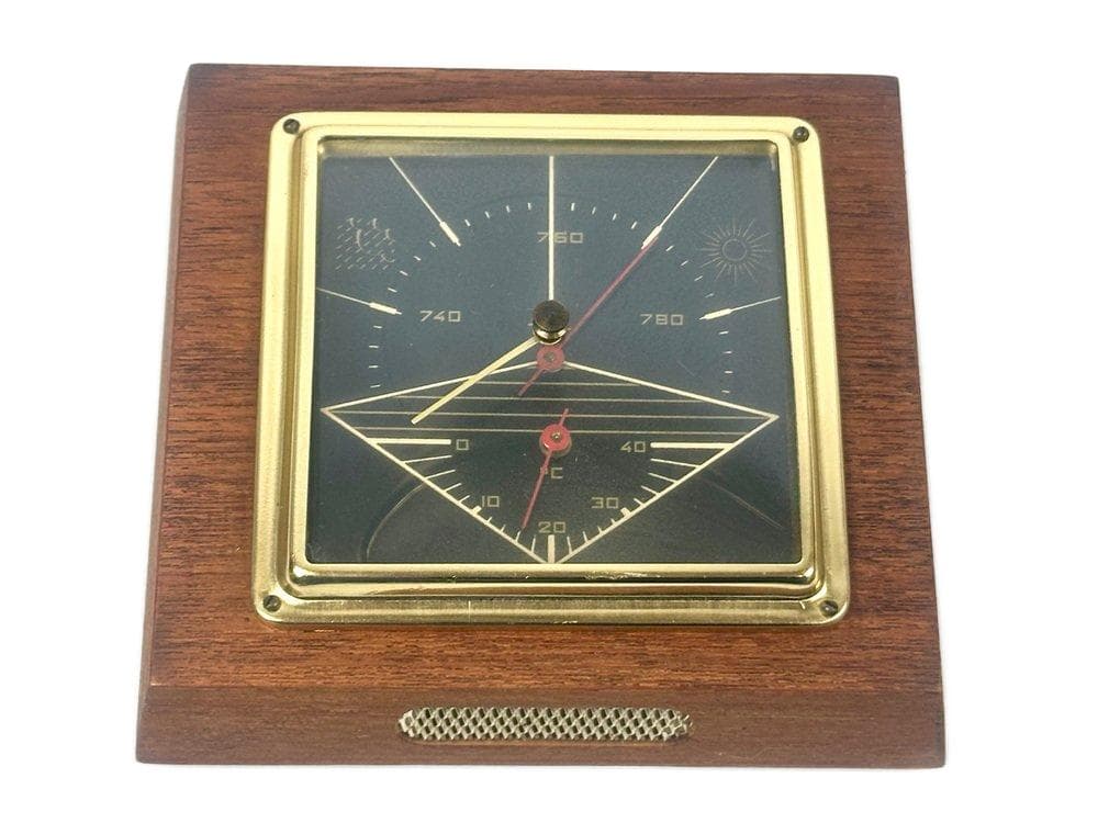 Stacja pogodowa, teak brązowy, mosiądz, Dania, lata 60. - 148555