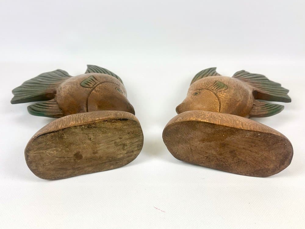 Para podpórek do książek Fish, multikolor, drewno, lata 60. - 152610