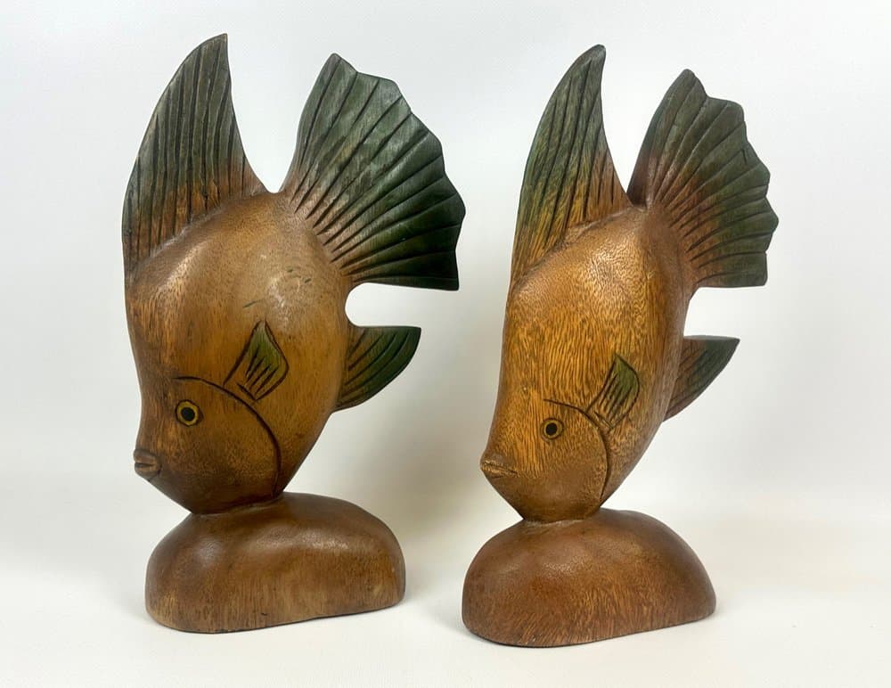 Para podpórek do książek Fish, multikolor, drewno, lata 60. - 152609