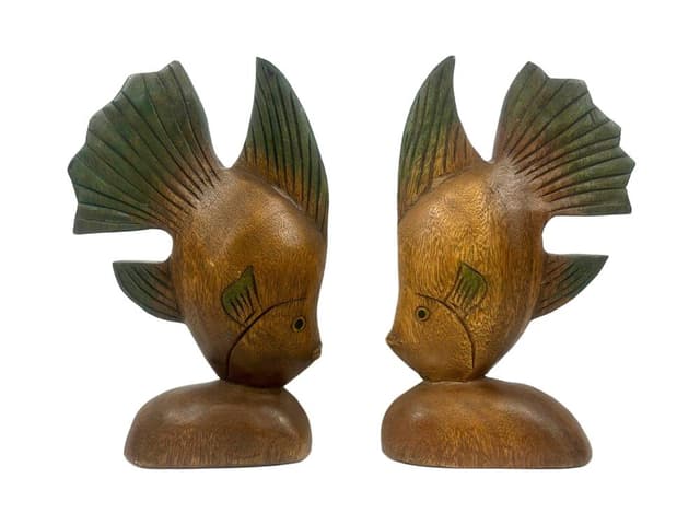 Para podpórek do książek Fish, multikolor, drewno, lata 60. - WYMIARY