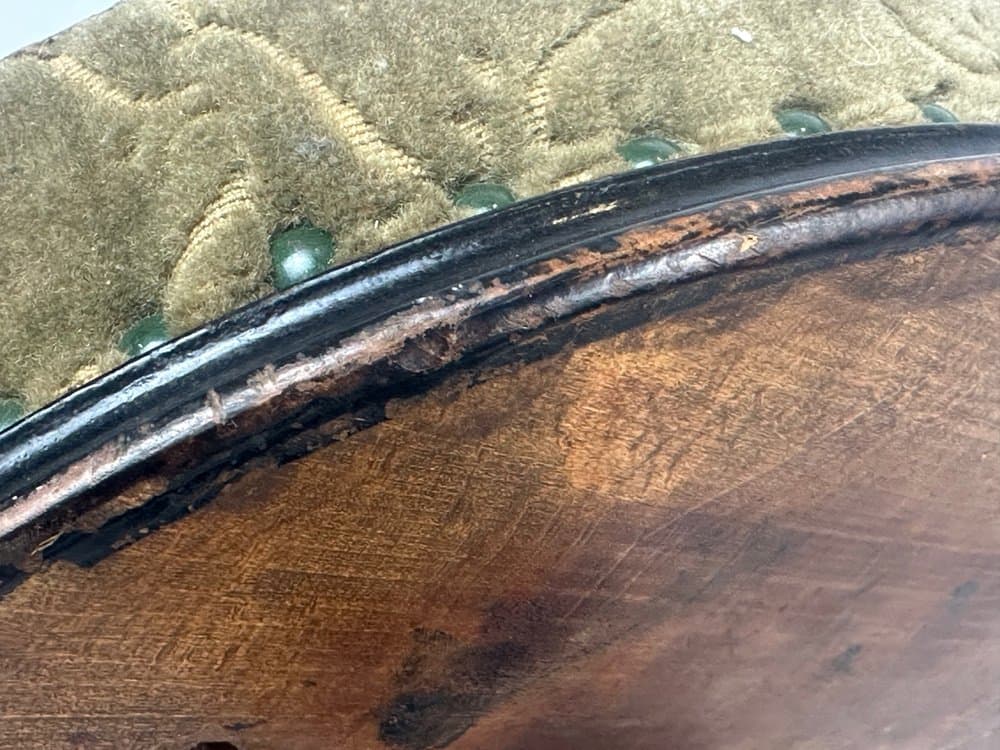 Stołek fortepianowy, oliwkowa tkanina, buk czarny, początek XX w. - 152635