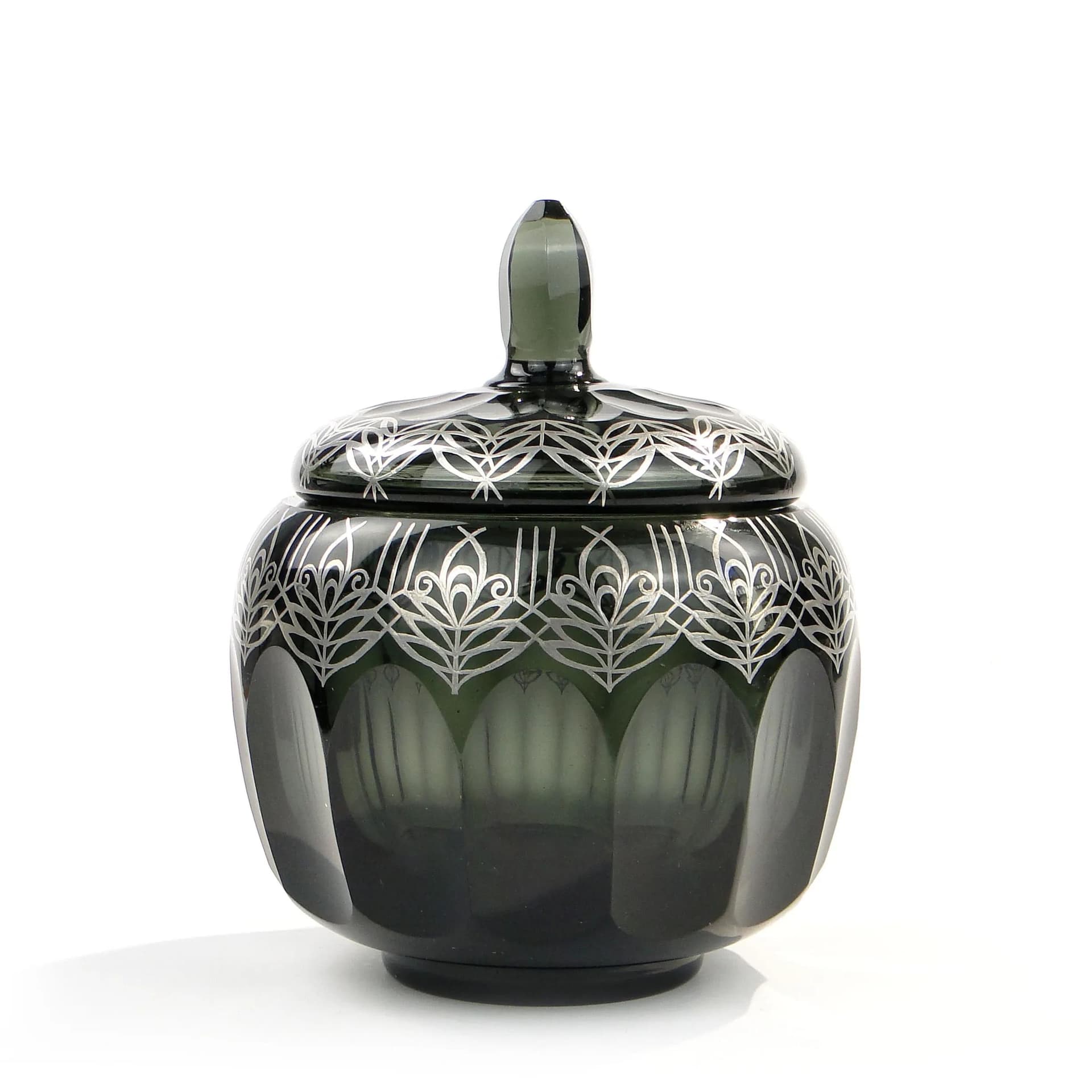 Bonbonniere, indigo-grey glass, silver, by S. Haertl, Poland, 1940s. - 9113