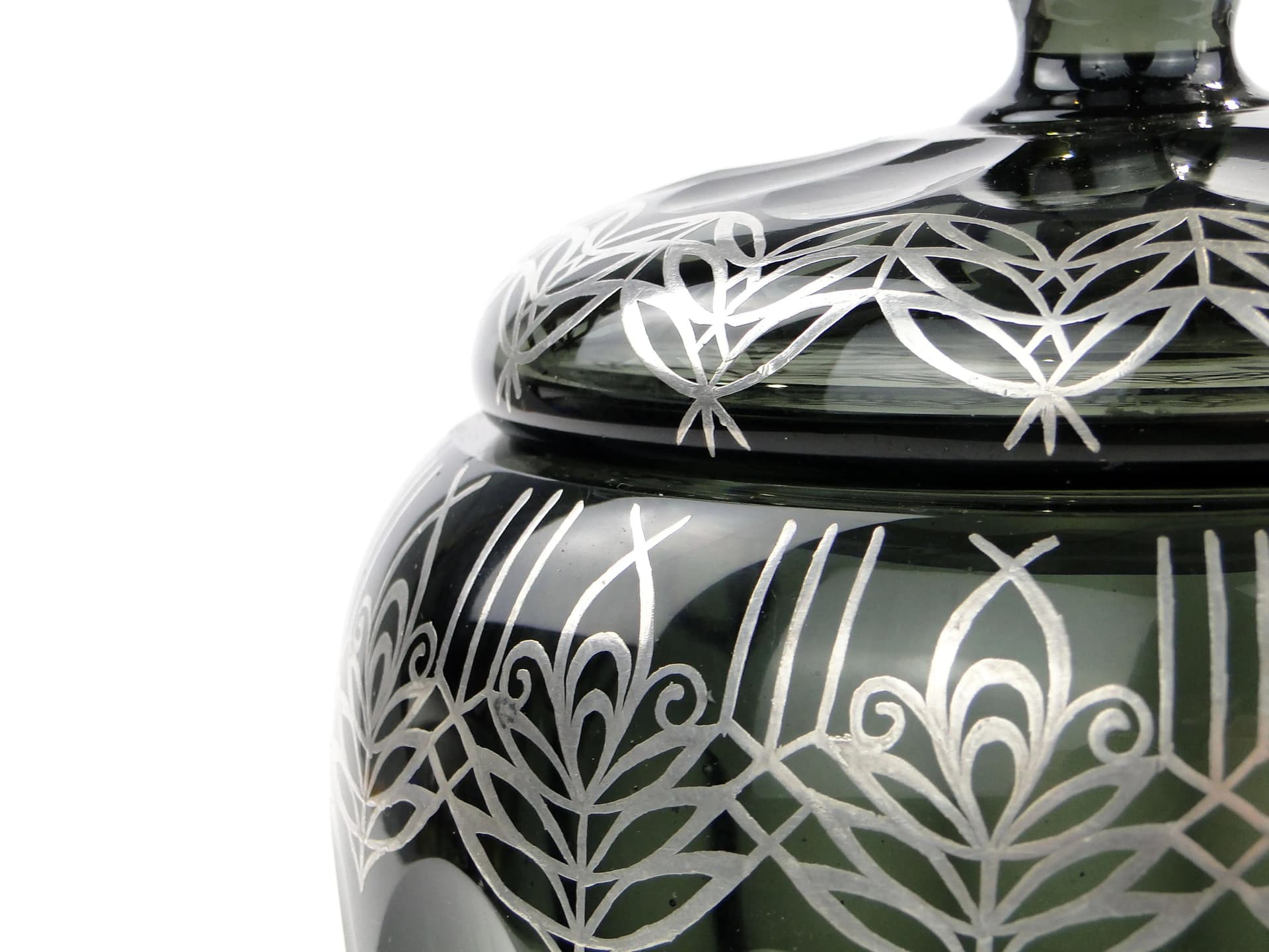 Bonbonniere, indigo-grey glass, silver, by S. Haertl, Poland, 1940s. - 9116