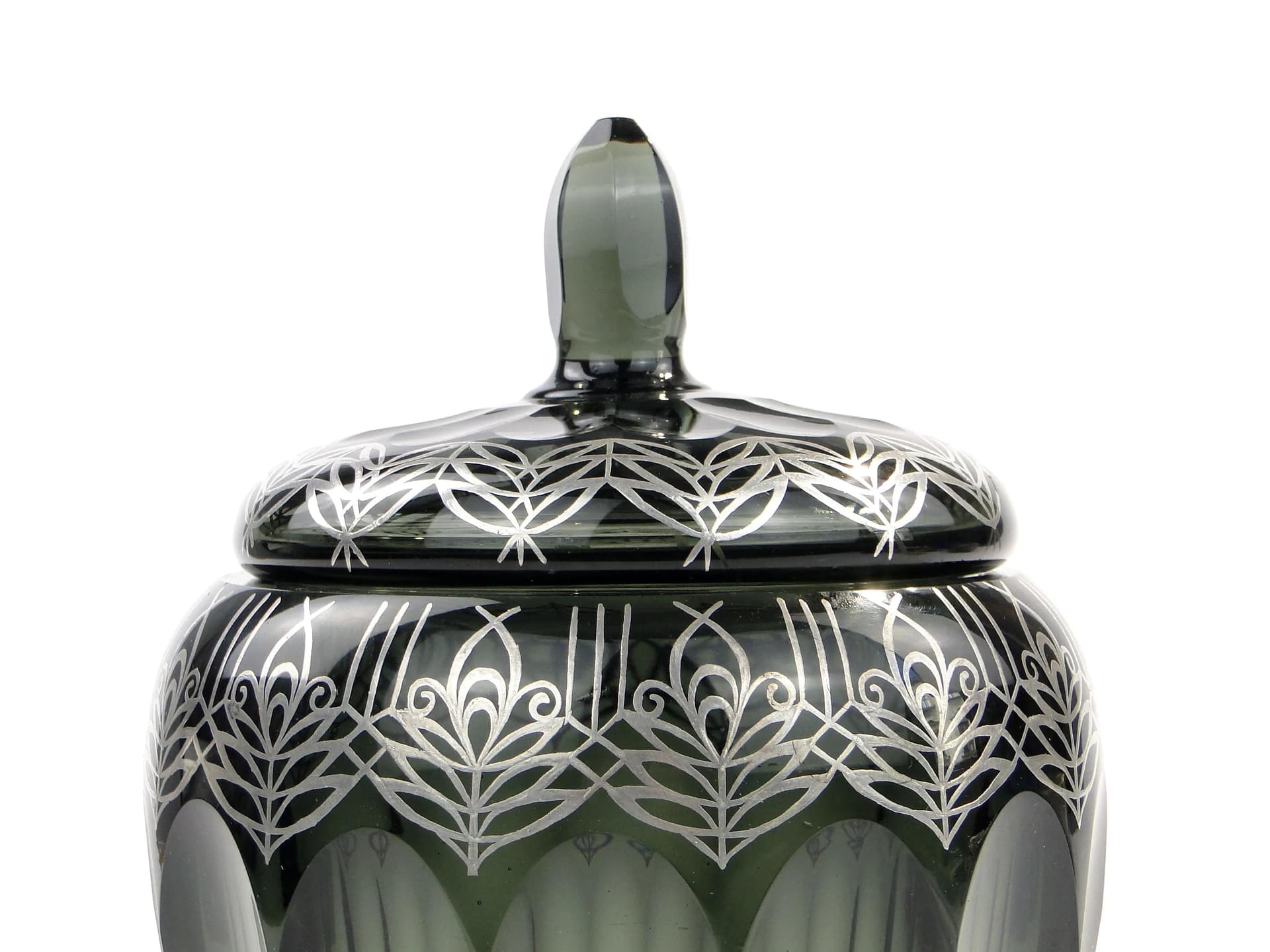 Bonbonniere, indigo-grey glass, silver, by S. Haertl, Poland, 1940s. - 9114