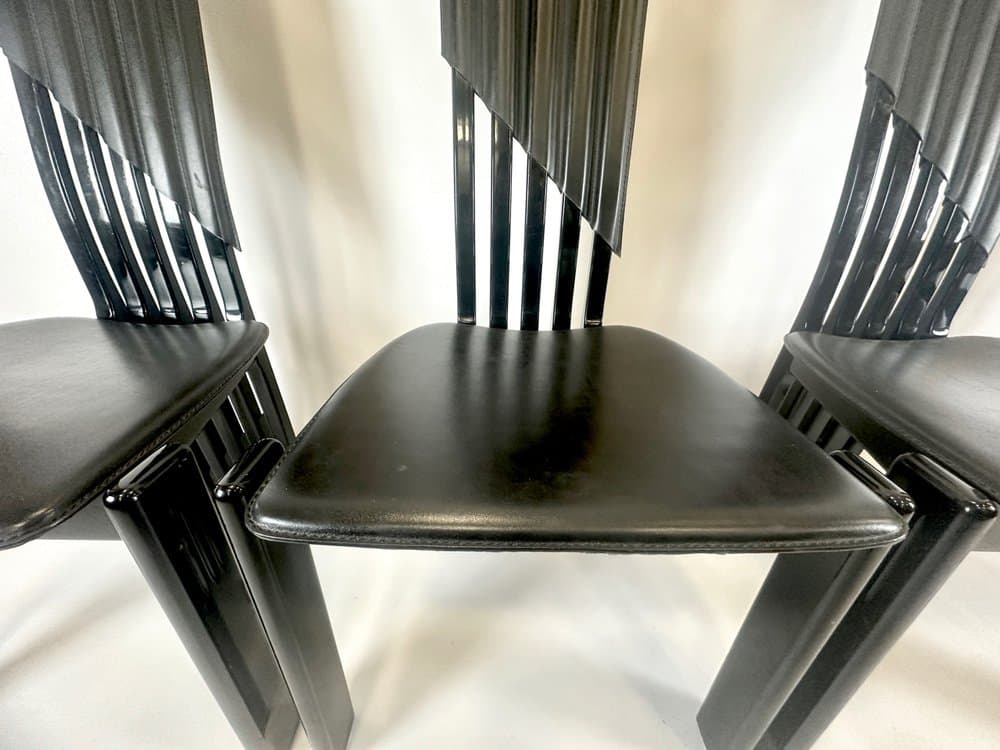 set of four Tripod chairs, black, beech, leather, Germany, 1980s - 152781