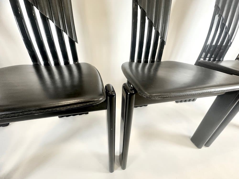 set of four Tripod chairs, black, beech, leather, Germany, 1980s - 152790