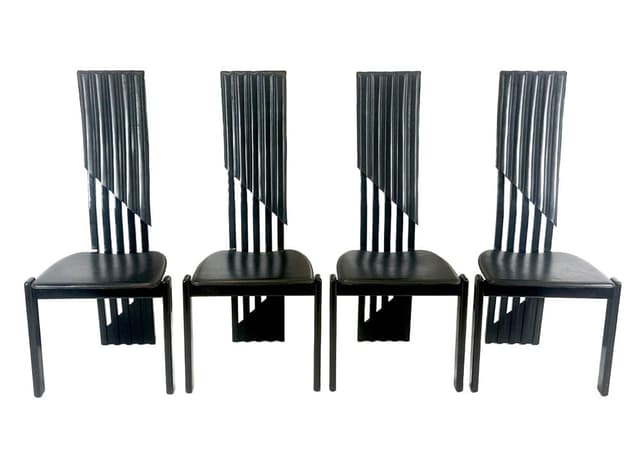 set of four Tripod chairs, black, beech, leather, Germany, 1980s - DIMENSION