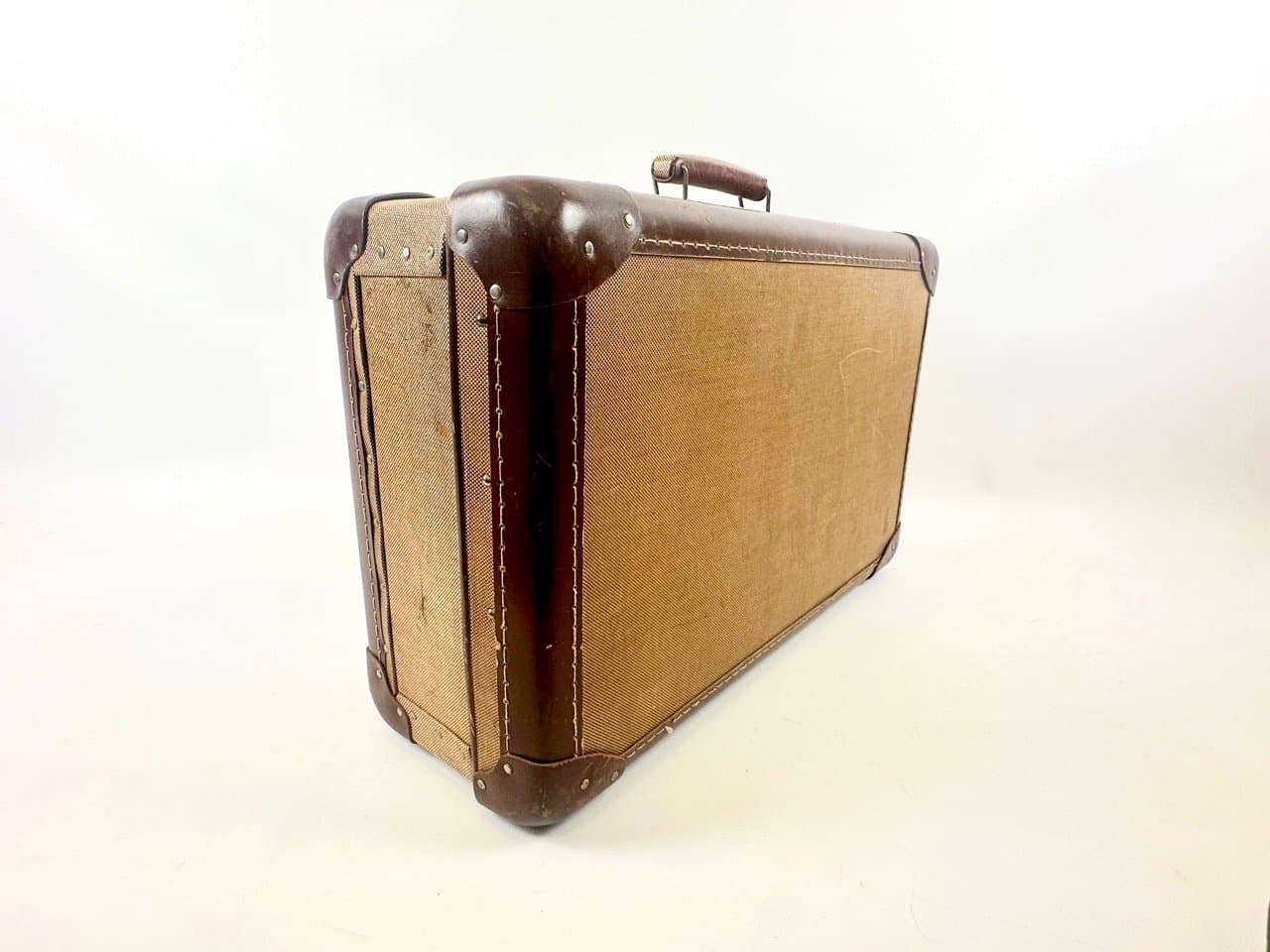 Suitcase Art Deco, light brown canvas, brown leather, Germany, 1930s - 152899