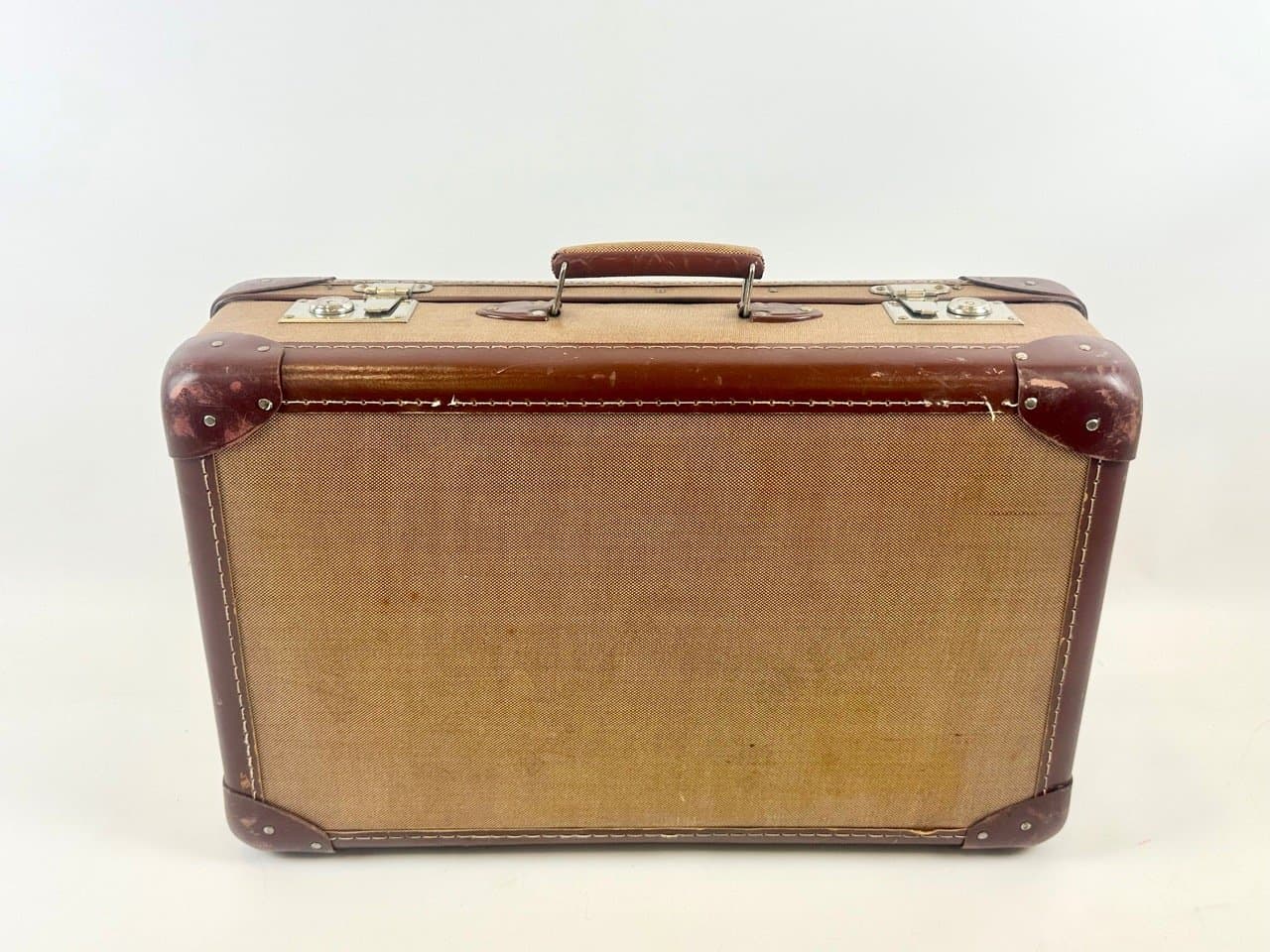 Suitcase Art Deco, light brown canvas, brown leather, Germany, 1930s - 152900