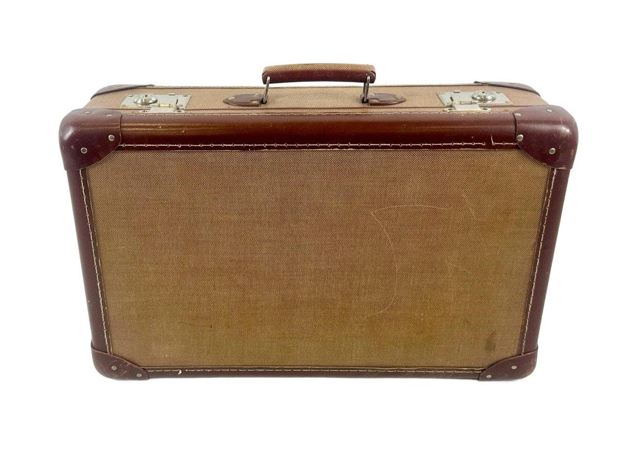 Suitcase Art Deco, light brown canvas, brown leather, Germany, 1930s