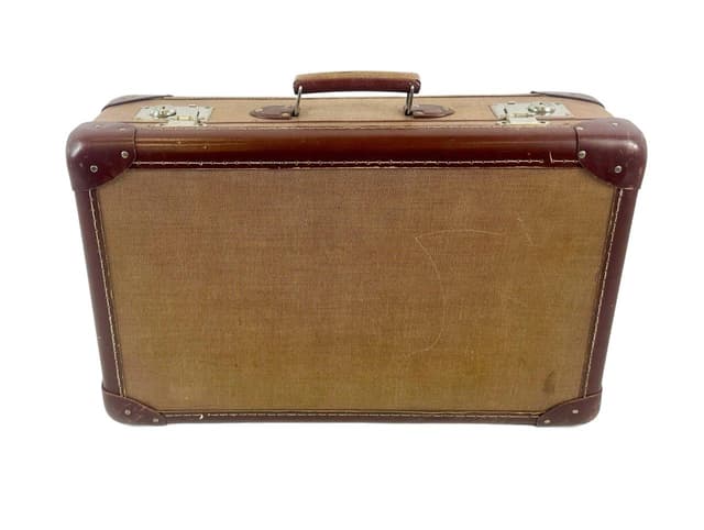 Suitcase Art Deco, light brown canvas, brown leather, Germany, 1930s - DIMENSION