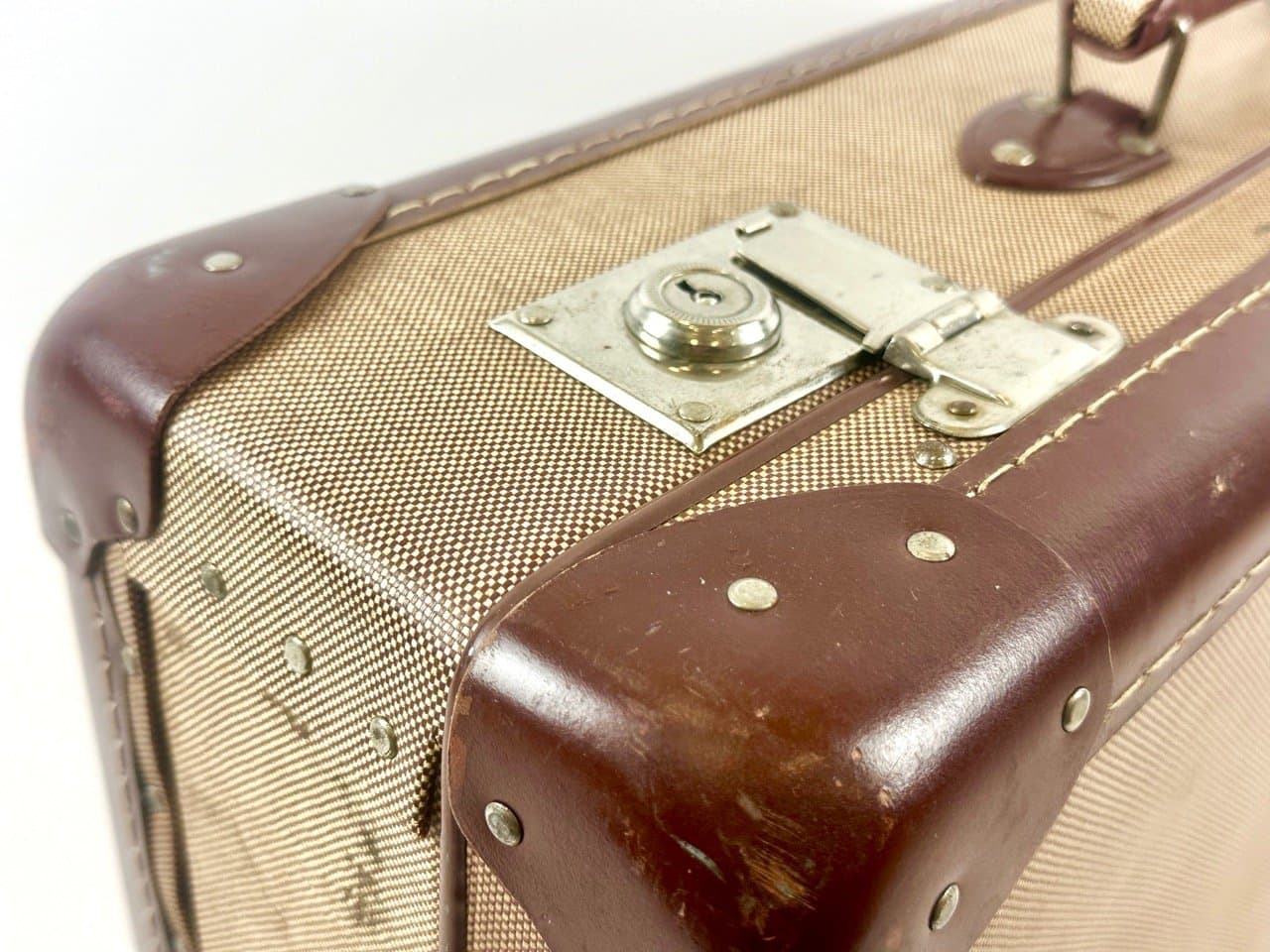 Suitcase Art Deco, light brown canvas, brown leather, Germany, 1930s - 152898