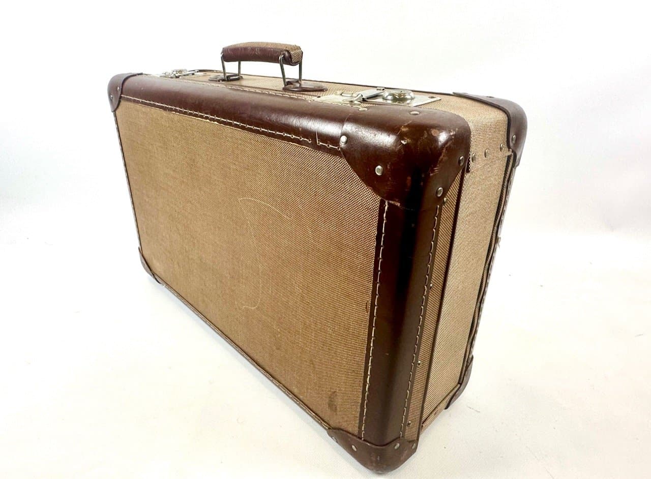 Suitcase Art Deco, light brown canvas, brown leather, Germany, 1930s - 152896