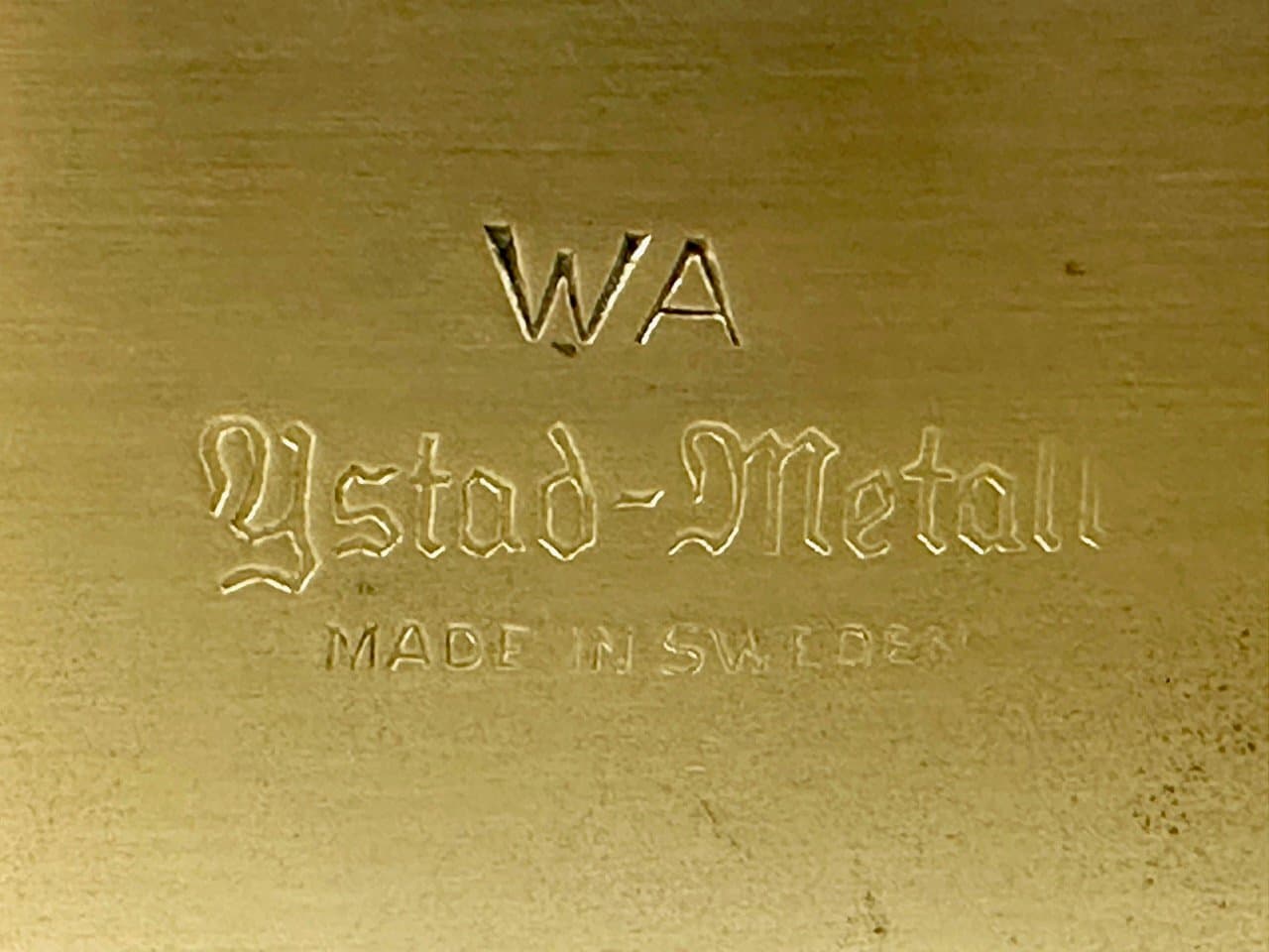 Świecznik, złoty, mosiądz, proj. W. Andersson, Ystad Metall, Szwecja, lata 50. - 152909