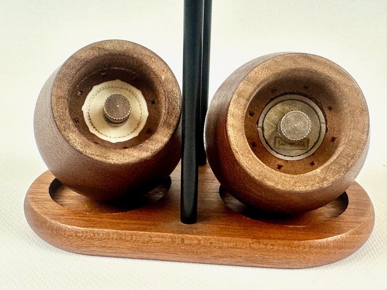 Set of salt and pepper mills Ball Boy, brown teak, by R. Nissen, C. Jørgensen, Bodum, Denmark, 1960s. - 153018