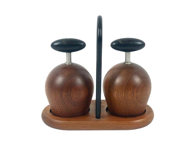 Set of salt and pepper mills Ball Boy, brown teak, by R. Nissen, C. Jørgensen, Bodum, Denmark, 1960s. - DIMENSION