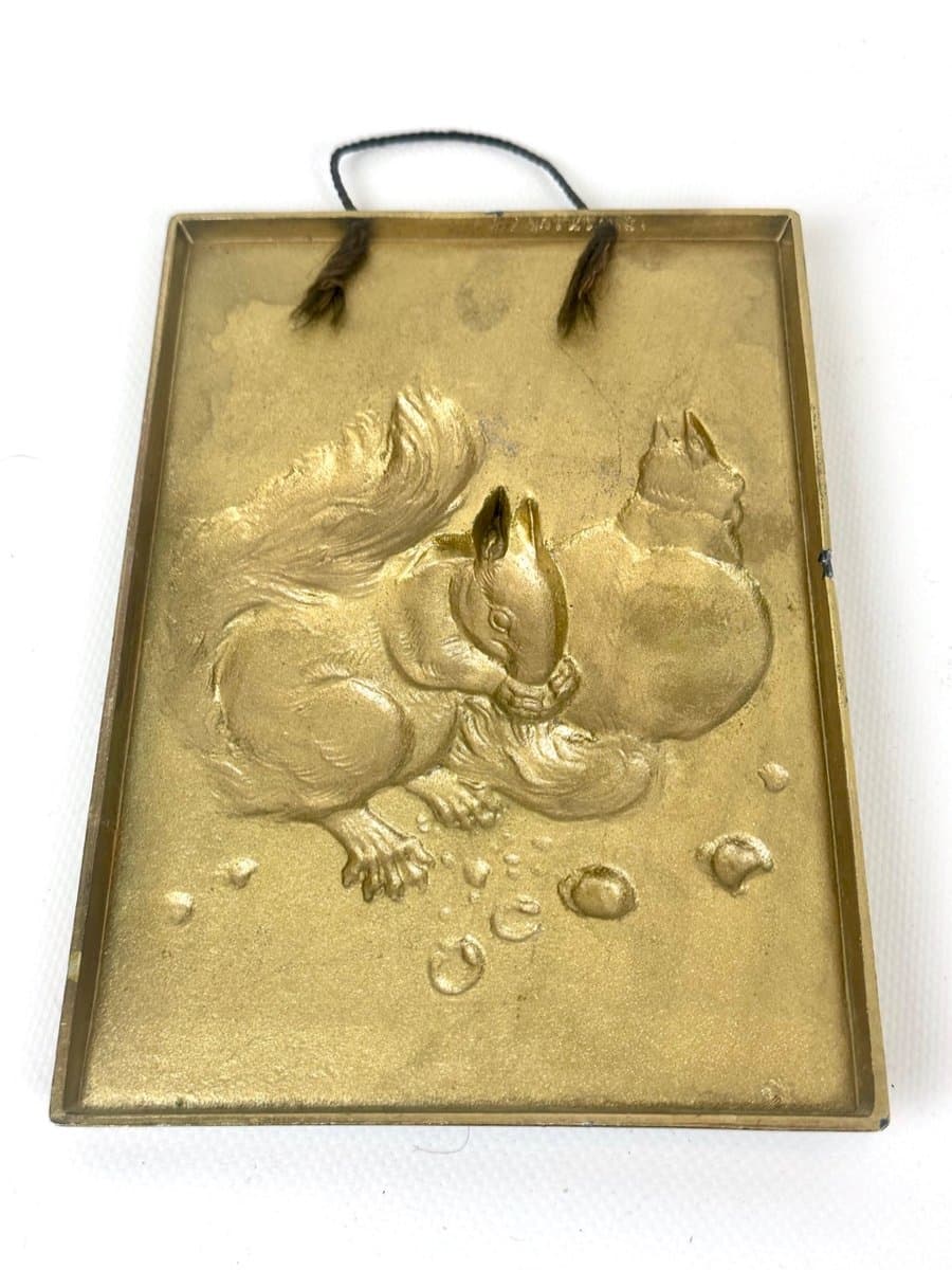 Wall Plaque Squirrels, golden, bronze, Germany, 1970s - 153026