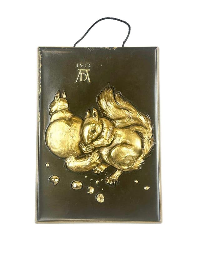 Wall Plaque Squirrels, golden, bronze, Germany, 1970s - DIMENSION