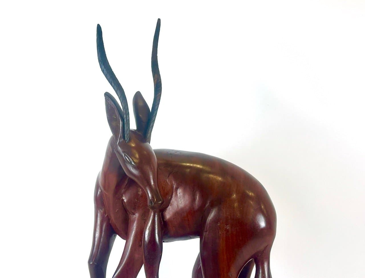 Rzeźba podłogowa antylopa, mahoniowy brąz, mahoń, Kenia, lata 60. - 153075