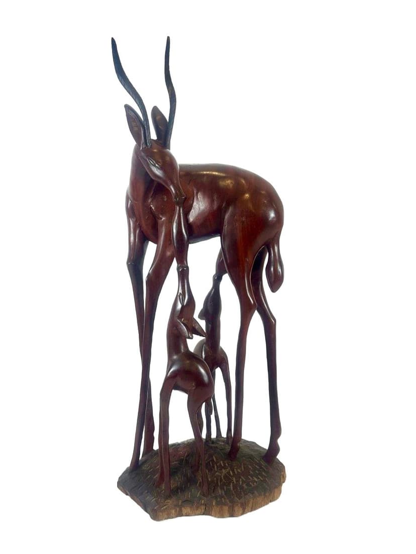 Rzeźba podłogowa antylopa, mahoniowy brąz, mahoń, Kenia, lata 60.