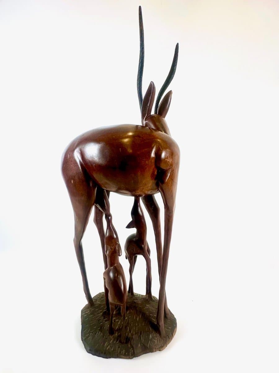 Rzeźba podłogowa antylopa, mahoniowy brąz, mahoń, Kenia, lata 60. - 153067