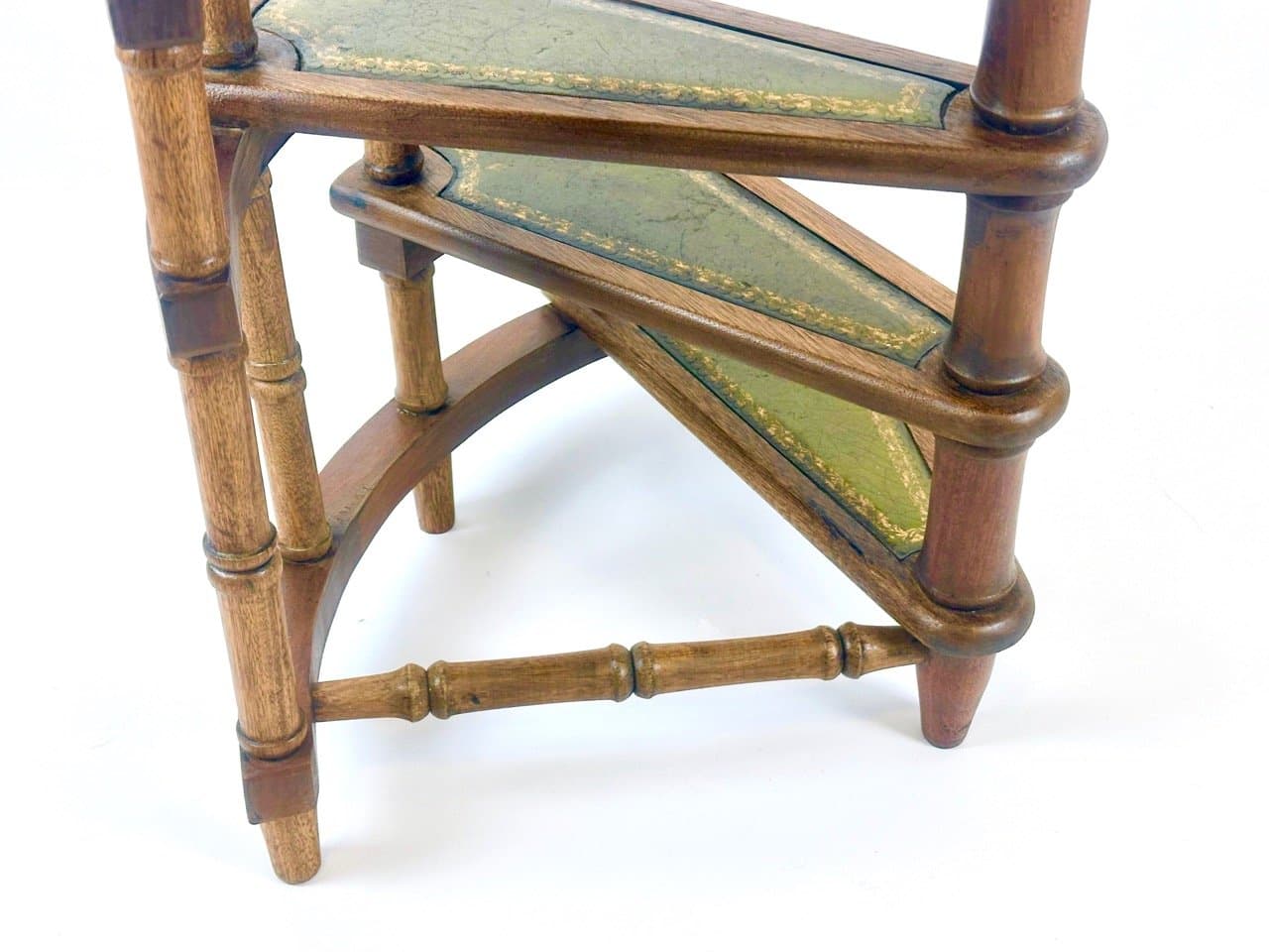 Drabinka biblioteczna, Victorian, mahoniowy, skóra oliwkowa, mosiądz, Wielka Brytania, XIX w. - 153091