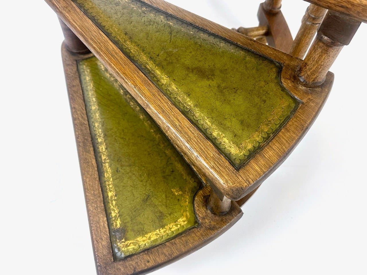 Drabinka biblioteczna, Victorian, mahoniowy, skóra oliwkowa, mosiądz, Wielka Brytania, XIX w. - 153100