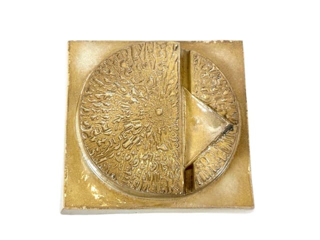 Płaskorzeźba ścienna abstrakcyjna, beż, ceramika, lata 70. - WYMIARY