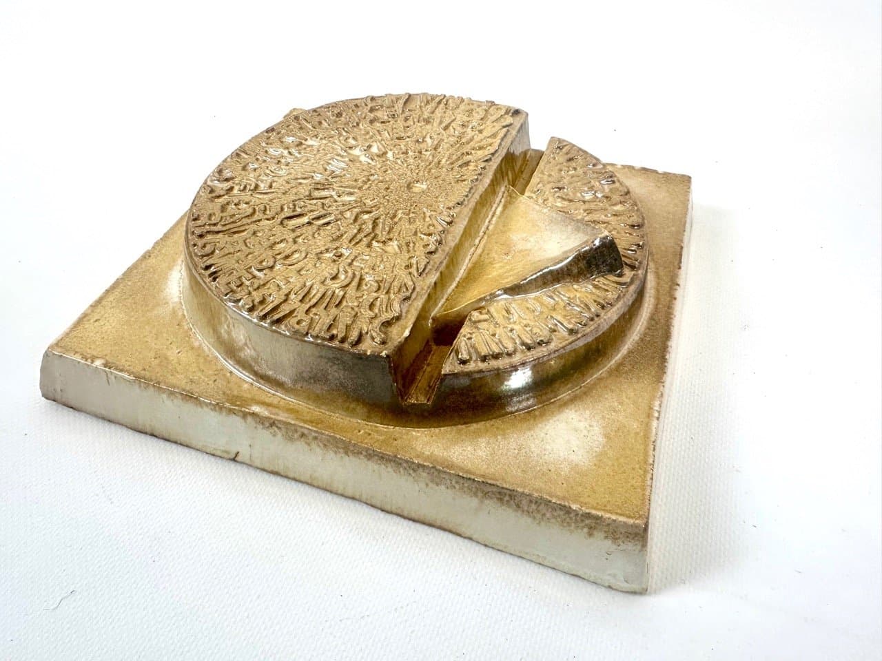 Płaskorzeźba ścienna abstrakcyjna, beż, ceramika, lata 70. - 153101