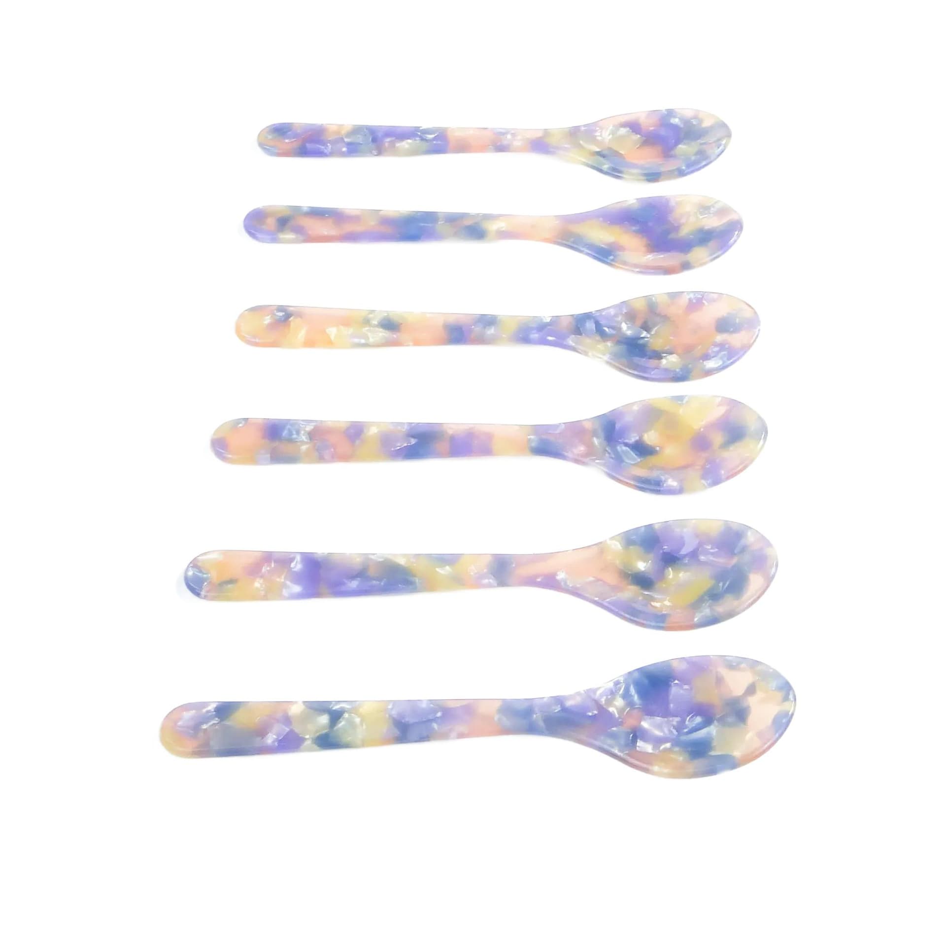 Set of Six Caviar Spoons, multicolor Bakelite, mid-century modern, second half of 20th c.