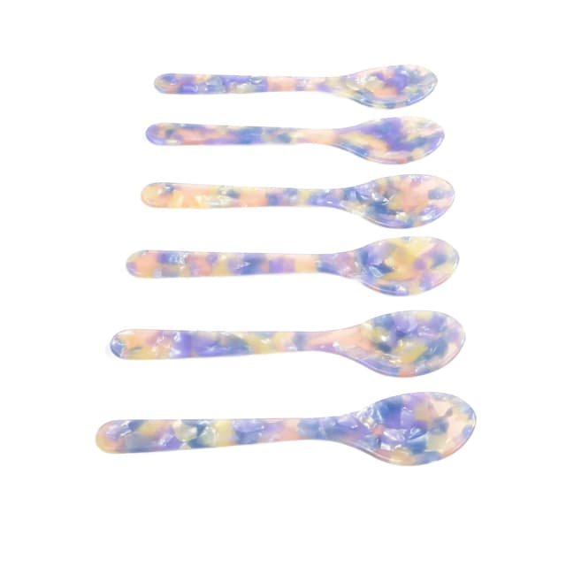 Set of Six Caviar Spoons, multicolor Bakelite, mid-century modern, second half of 20th c. - DIMENSION