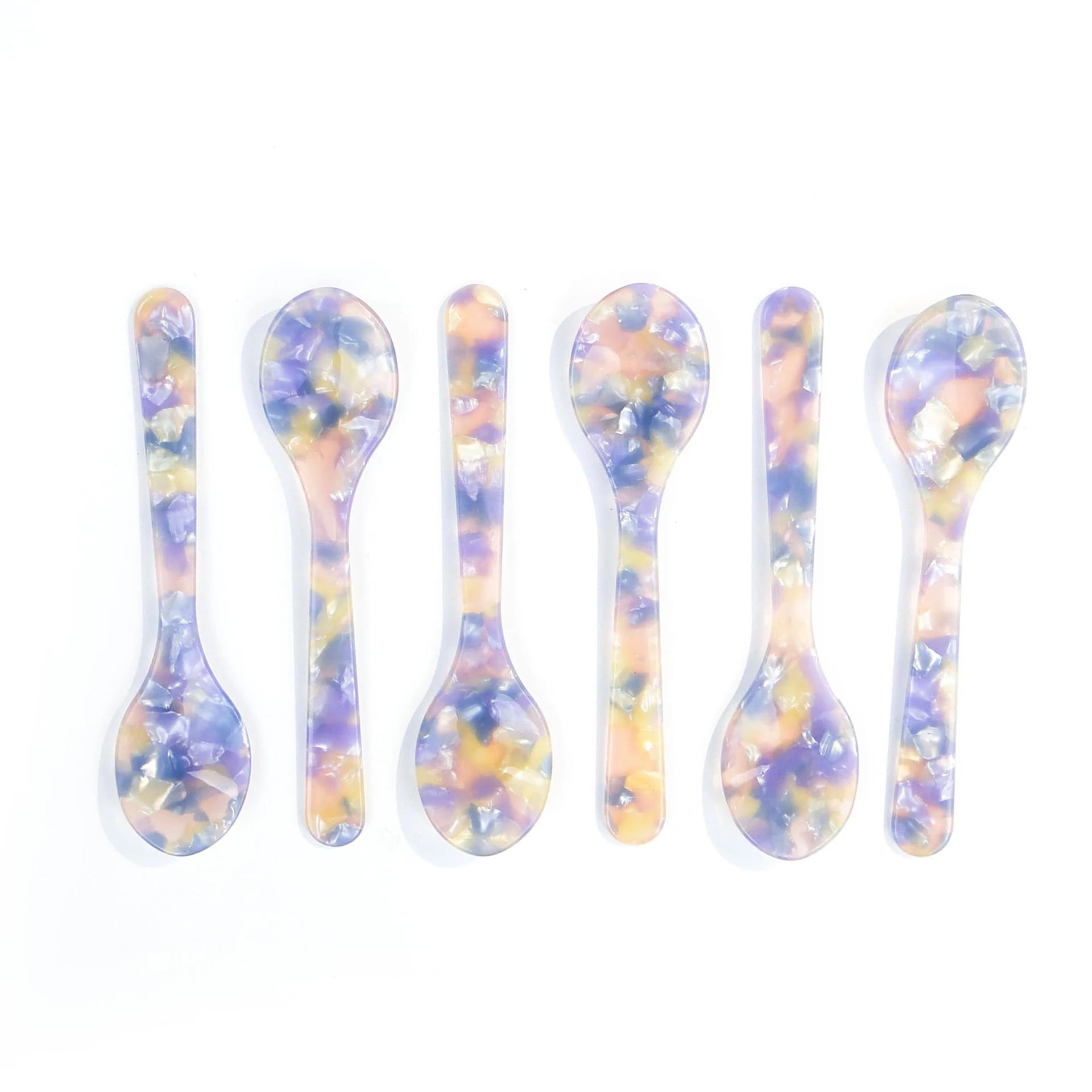 Set of Six Caviar Spoons, multicolor Bakelite, mid-century modern, second half of 20th c. - 9076