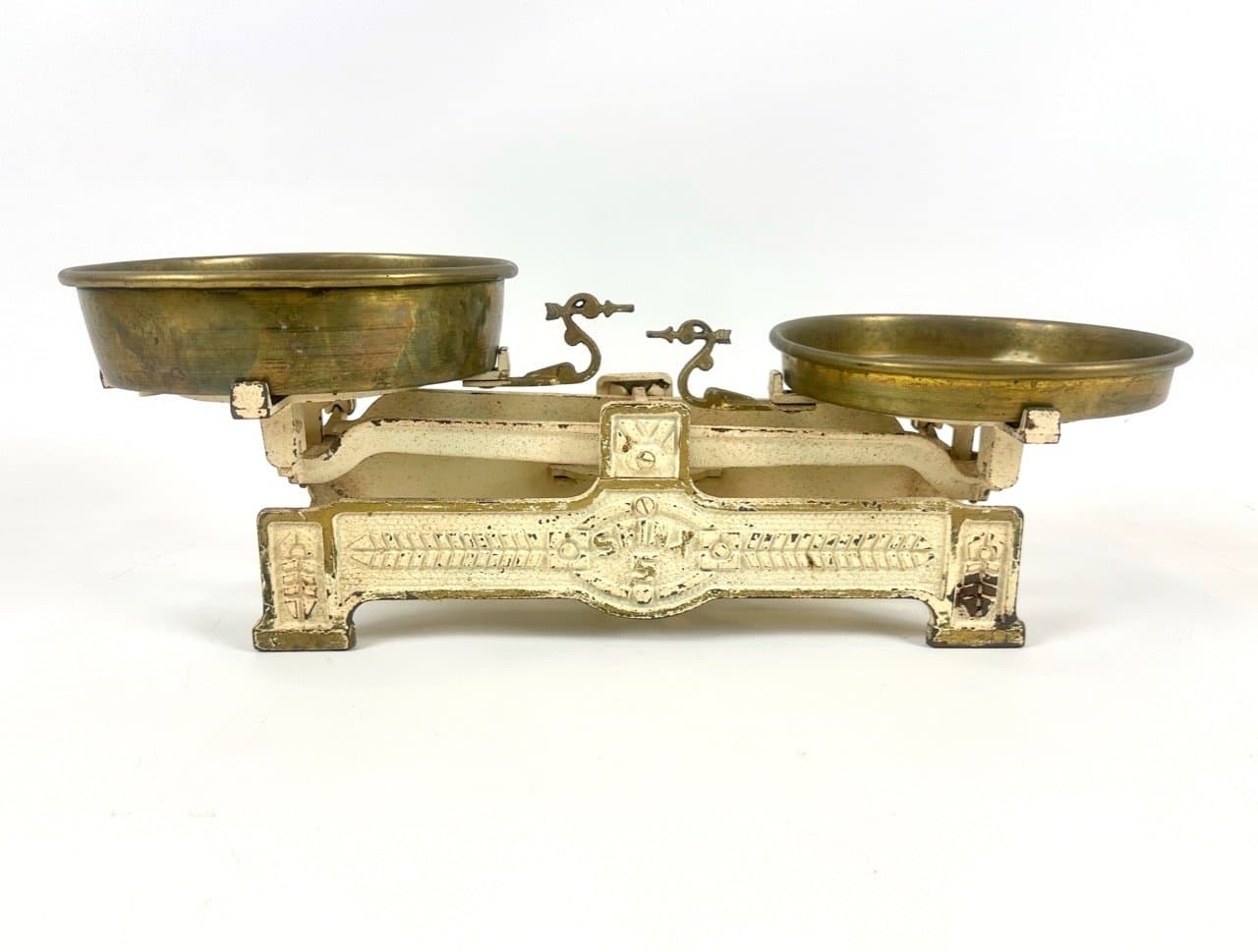 Waga kuchenna Sfinx, Art Nouveau, żeliwo białe kości słoniowej, mosiądz złoty, Czechy, początek XX w. - 153191