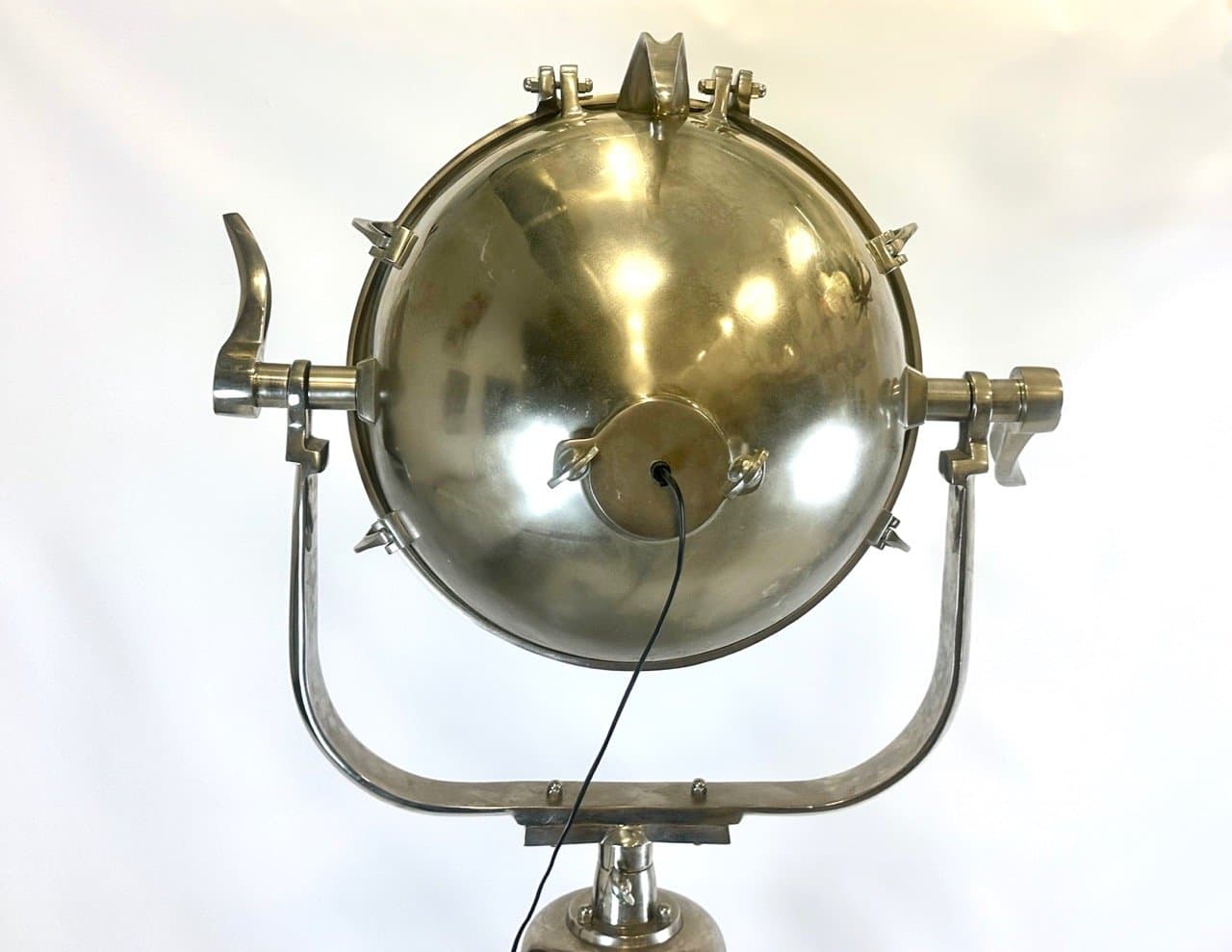 Lampa podłogowa tripod, aluminium srebrny, drewno czarny, lata 80. - 153302