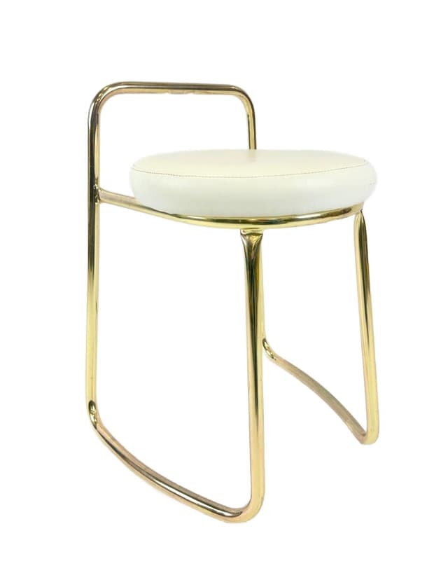 Taboret, złoty, metal, ekoskóra biała, Włochy, lata 80. - WYMIARY