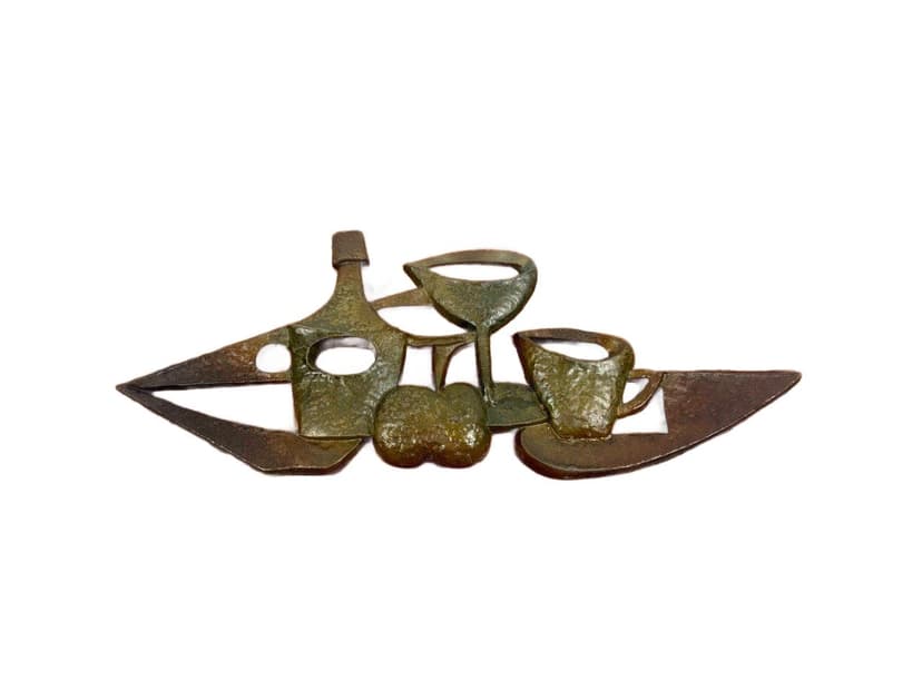 Wall relief, dark walnut, aluminium, Czechoslovakia, 1950s