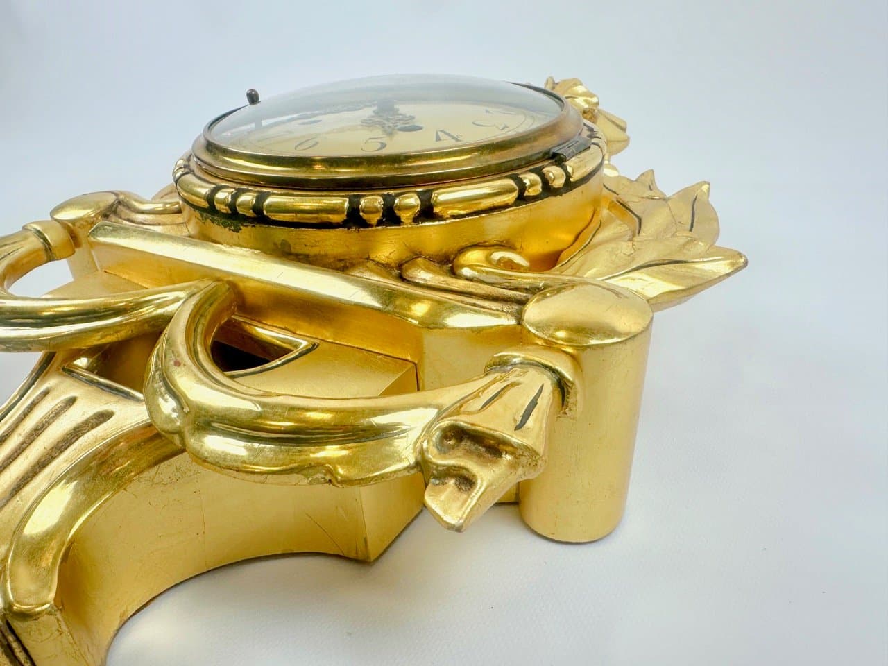 Wall clock, Rococo style, golden, wood, Sweden, 1960s. - 153586