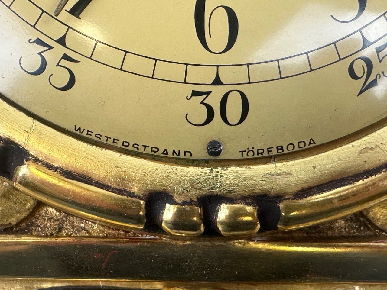 Wall clock, Rococo style, golden, wood, Sweden, 1960s. - 153590